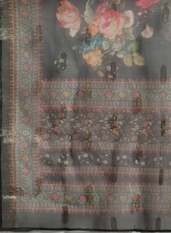Globus  Women Black Straight Kurta with Pant and Floral Print Dupatta Set for Women | Best Price UAE